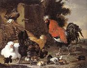 Melchior de Hondecoeter A Cock, Hens and Chicks oil
